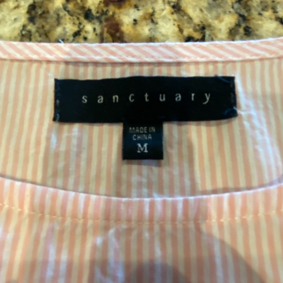 EUC Sanctuary triple tiered puff 3/4 sleeve top - pink & white ticking stripe M - Picture 3 of 4